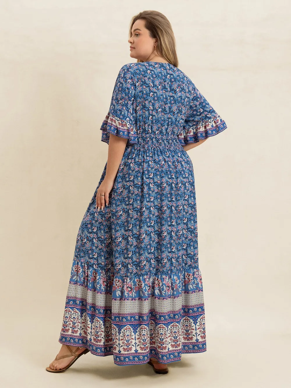 Plus Size Printed Surplice Half Sleeve Dress, image 5