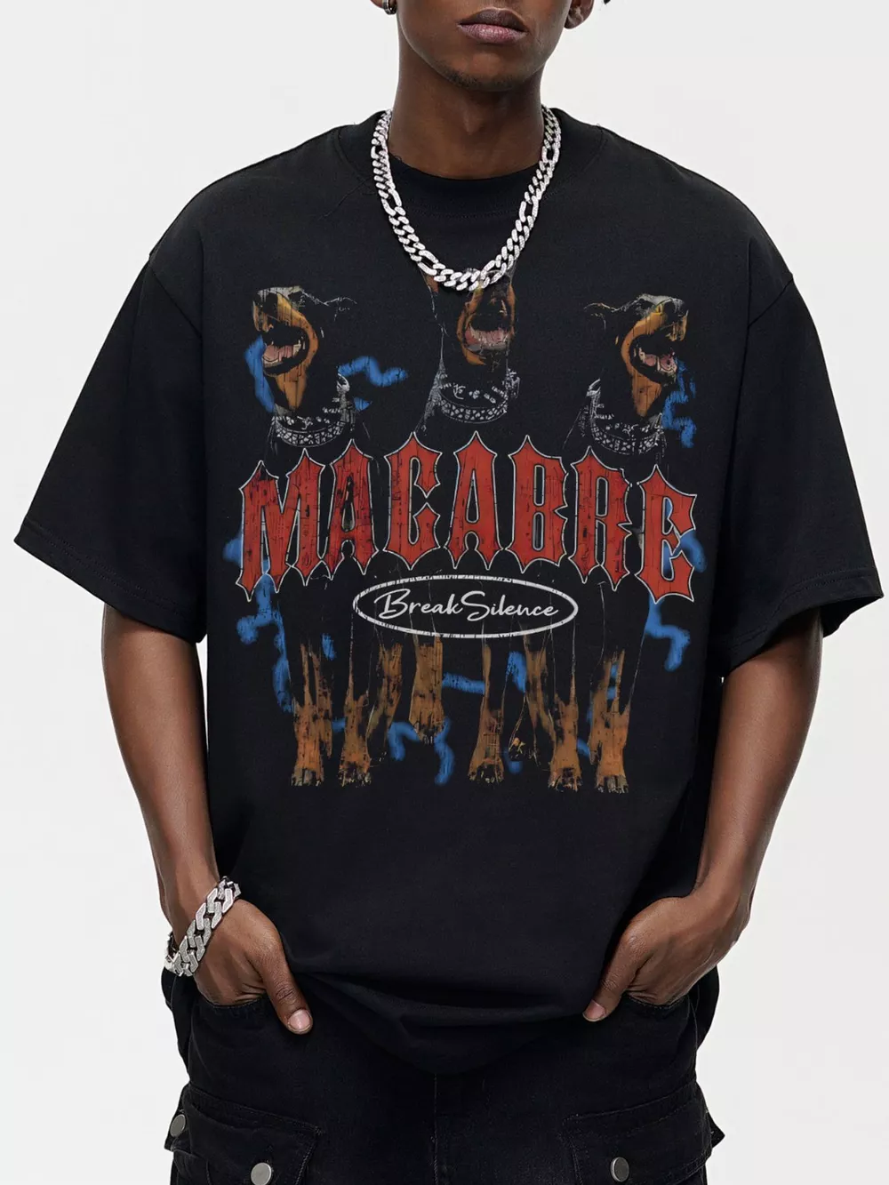 Men's Dog Graphic Oversized Round Neck T-Shirt