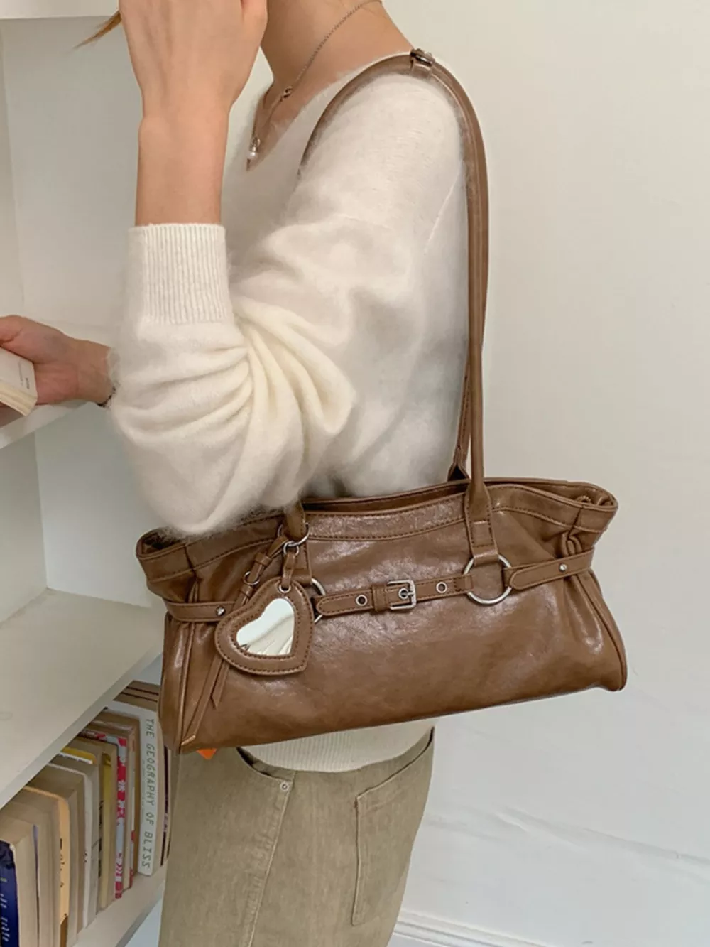 Decorative Buckle Shoulder Bag