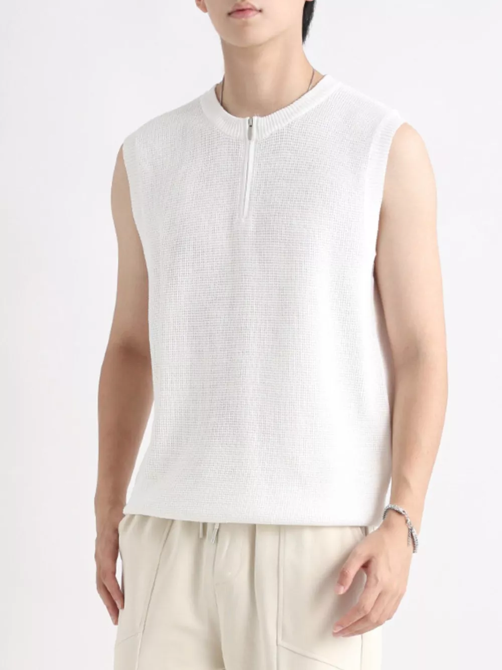 Men's Plus Size Knitted Zip-Up Tank, image 10