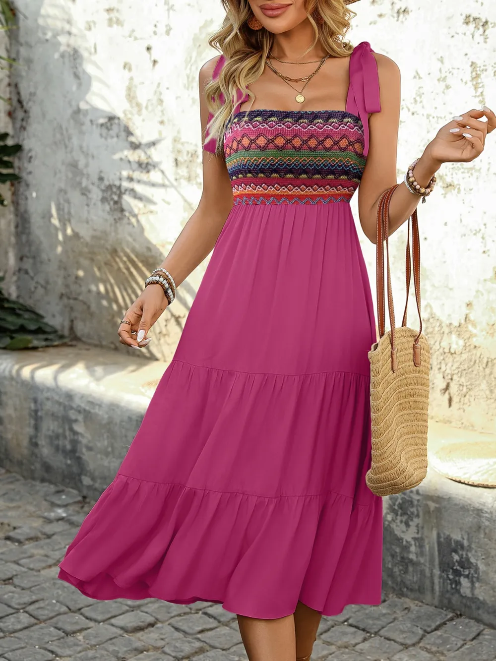 Tie Shoulder Tiered Midi Dress, image 8