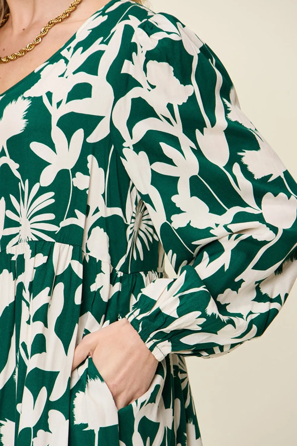 Full Size Printed Ruffle Hem Dress with Pocket, image 12