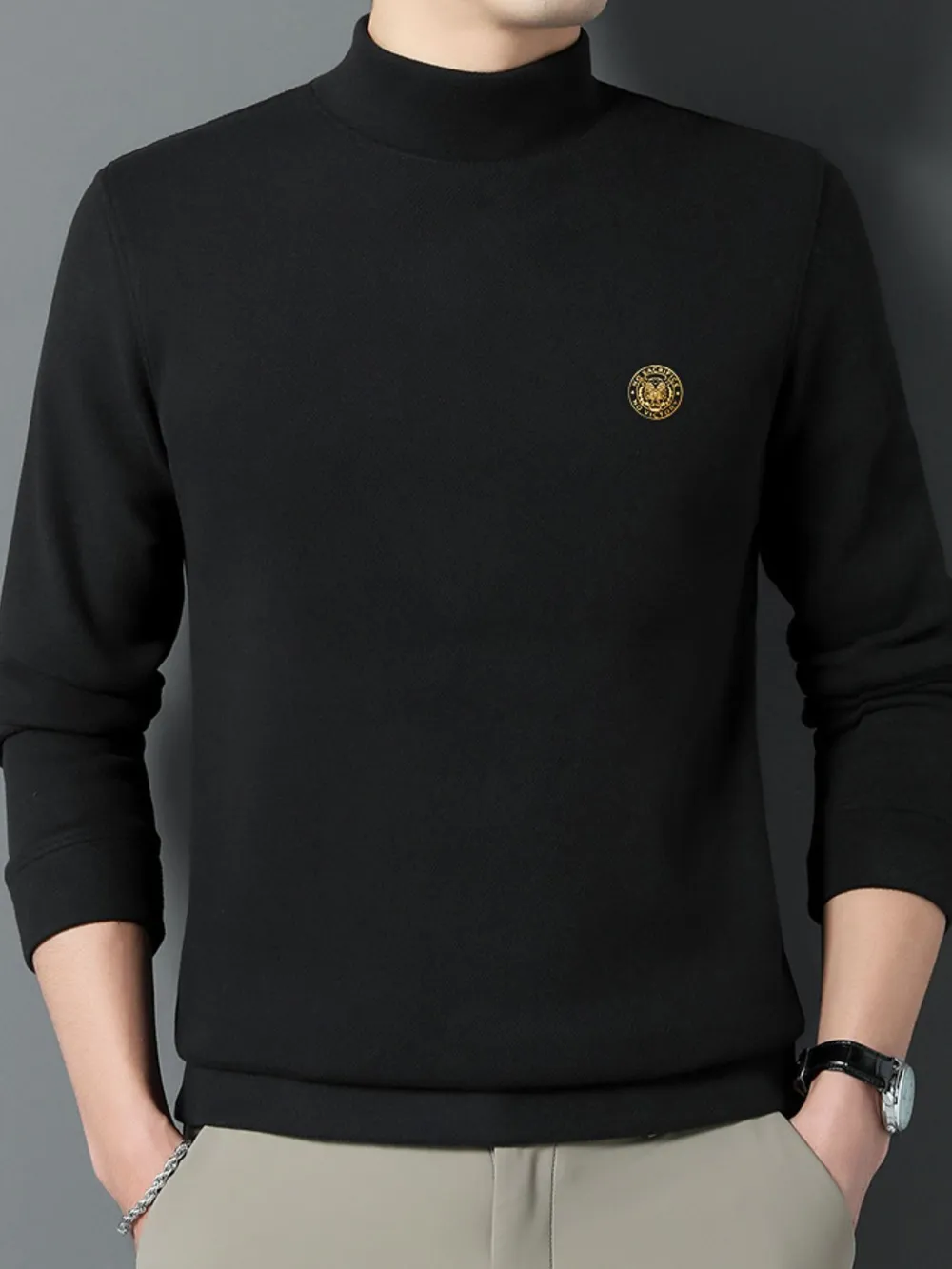 Men's Plus Size Mock Neck Long Sleeve Top, image 4