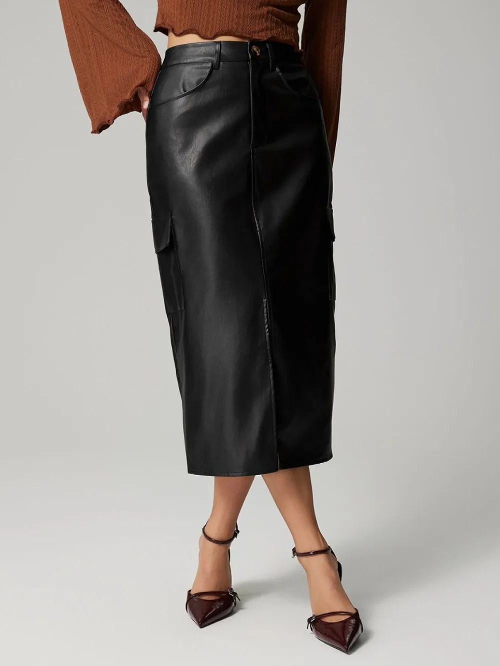 Slit Midi Skirt with Pockets, image 2