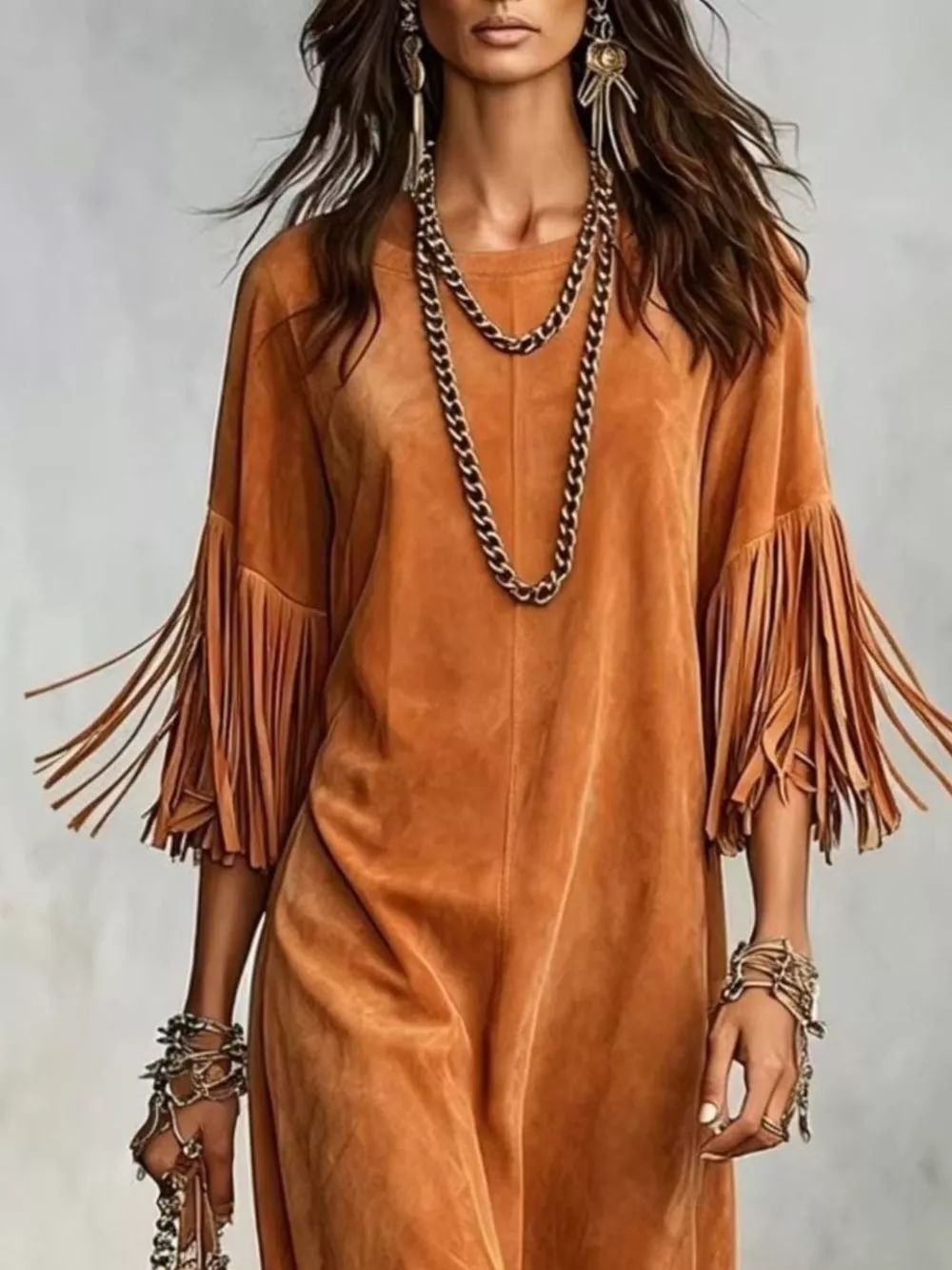 Fringed Round Neck Midi Dress, image 9
