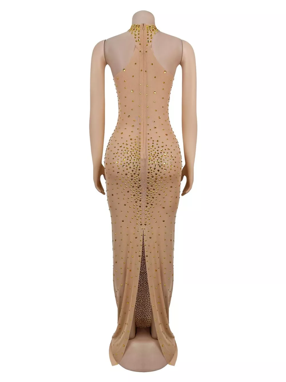 Rhinestone Embellished Mesh Dress with Back Slit, image 7