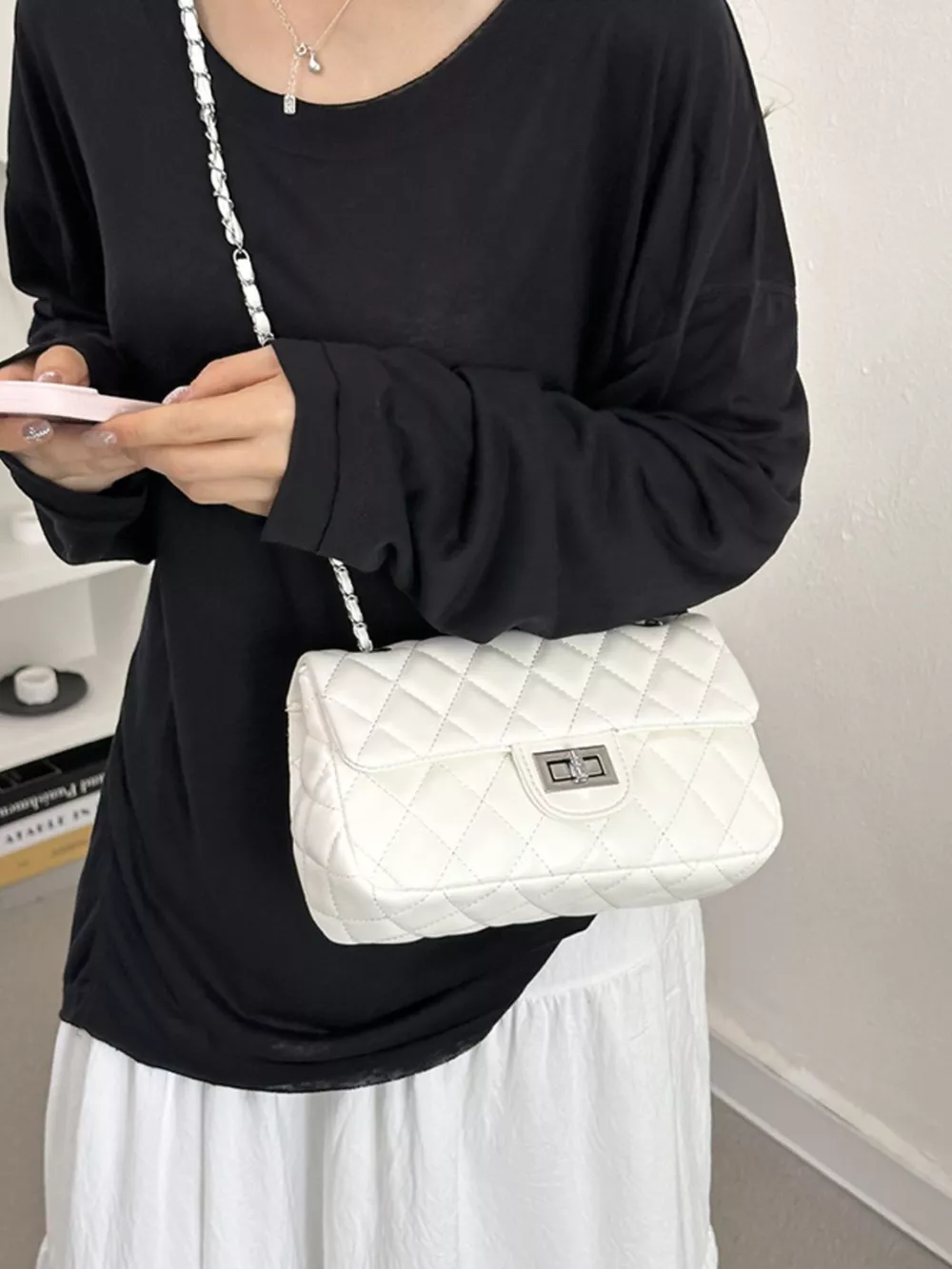 Quilted Chain Crossbody Bag, image 3