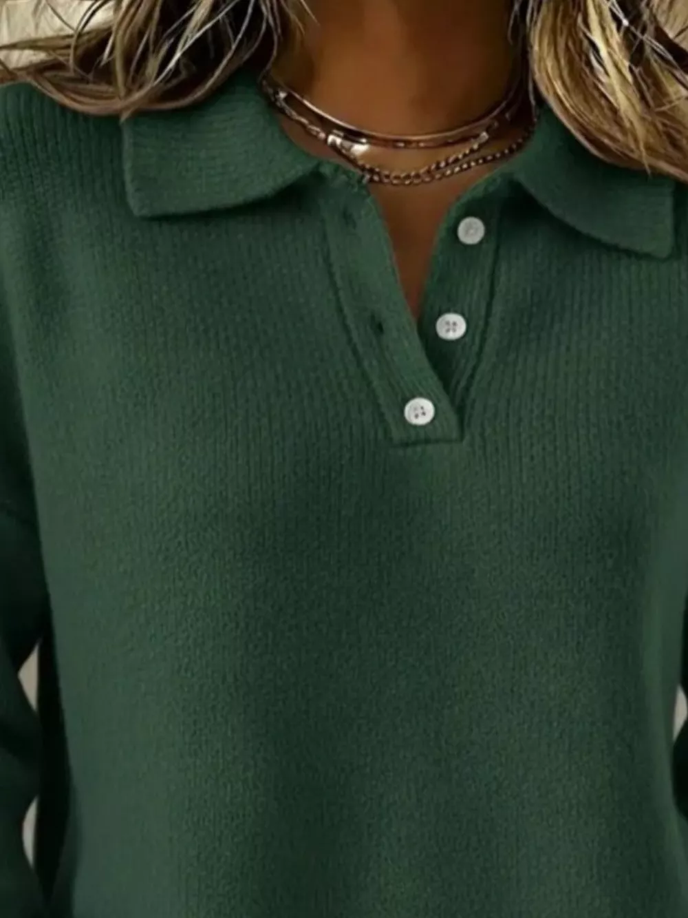 Full Size Button Detail Dropped Shoulder Sweater Plus Size, image 21