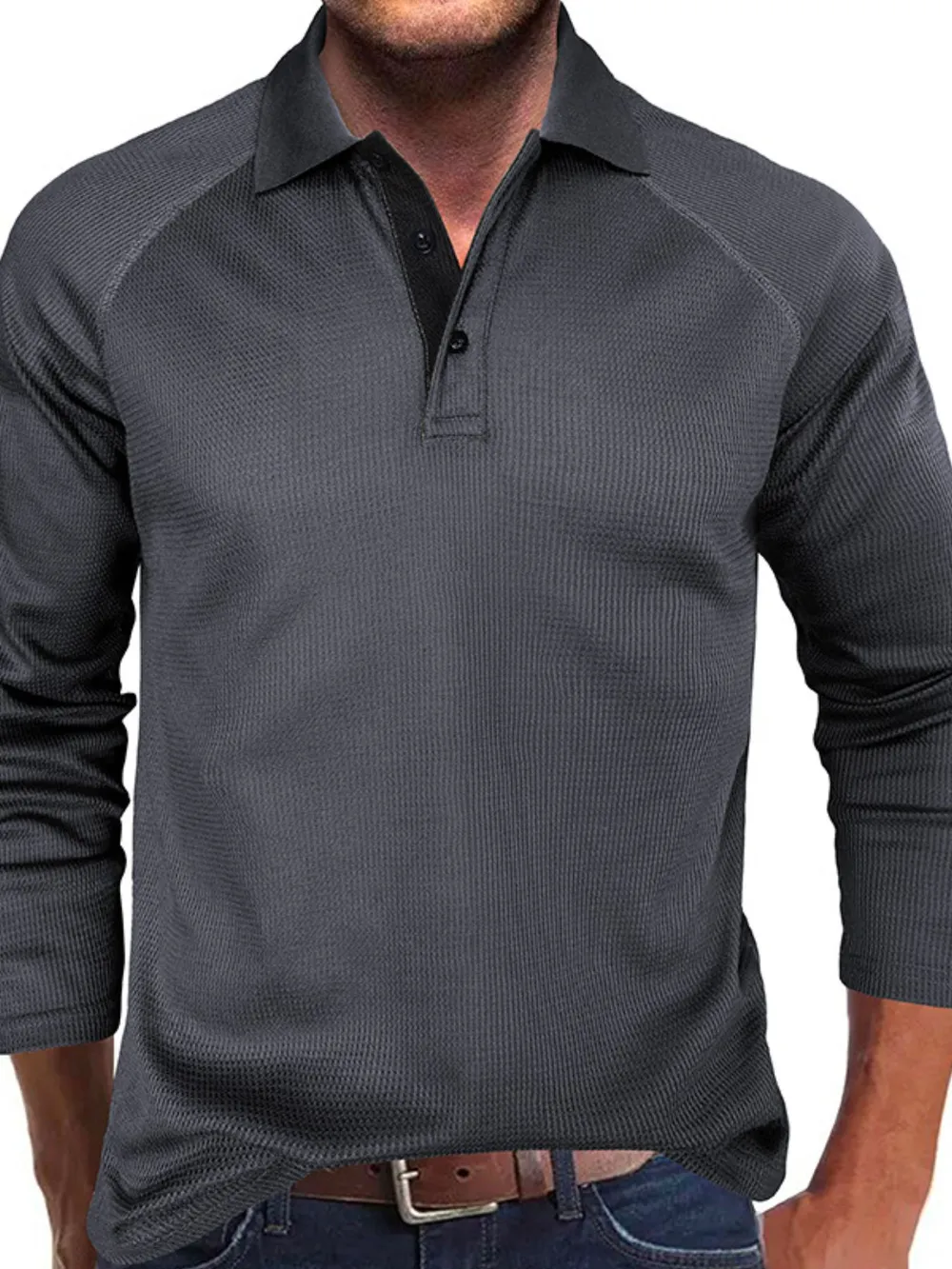 Men's Long Sleeve Textured Polo, image 6
