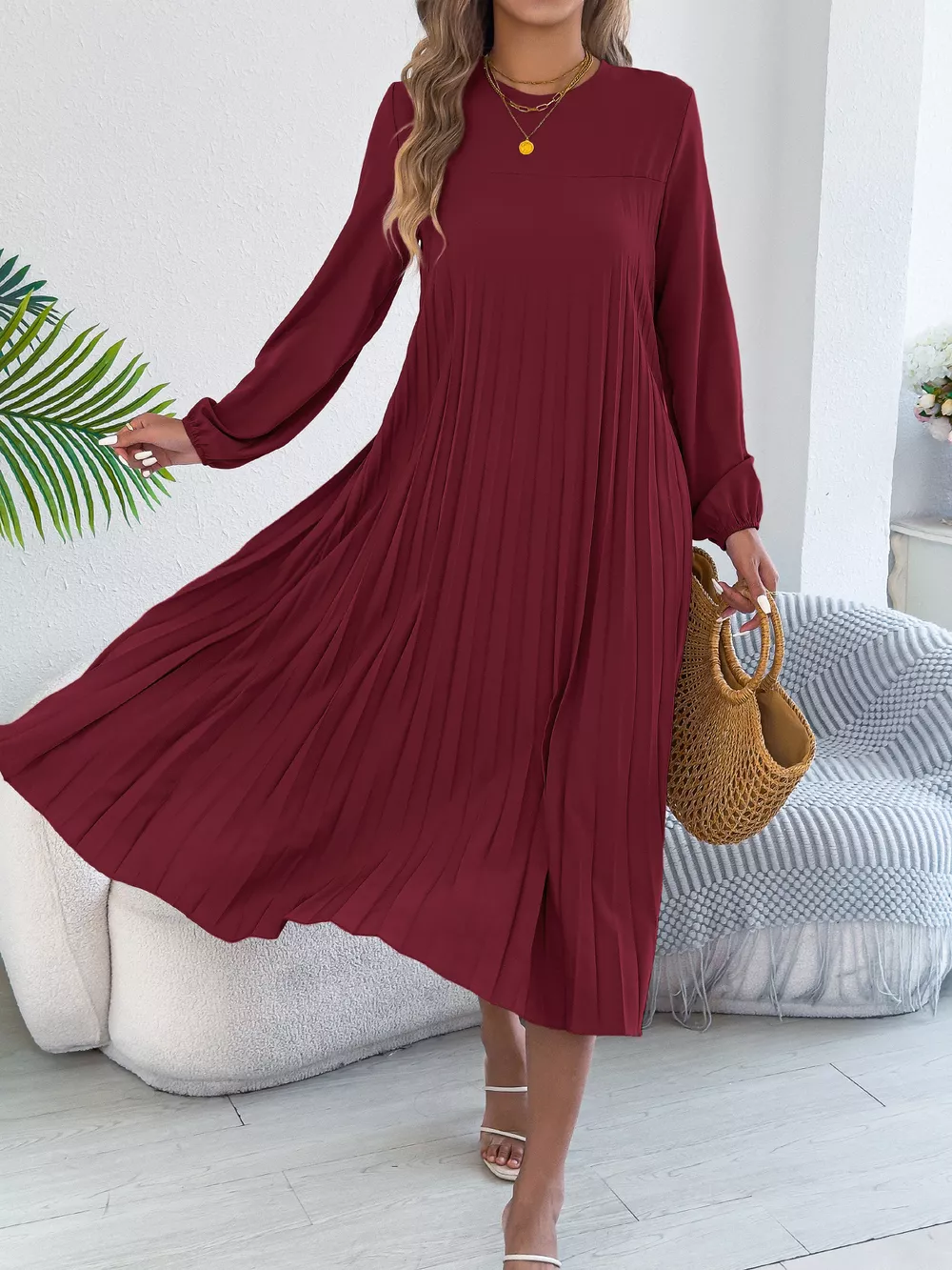 Pleated A-Line Midi Dress, image 4
