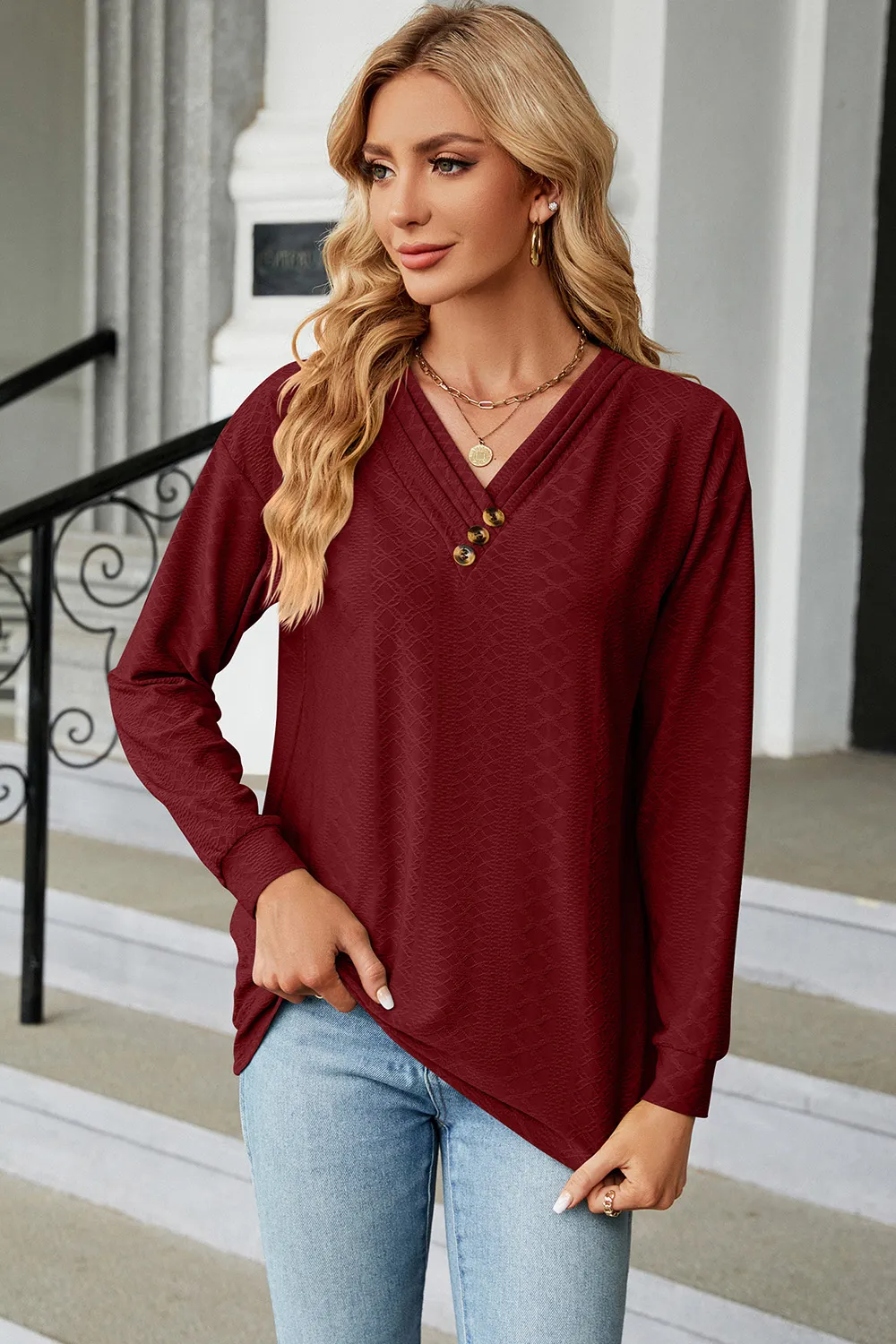 V-Neck Long Sleeve T-Shirt, image 15