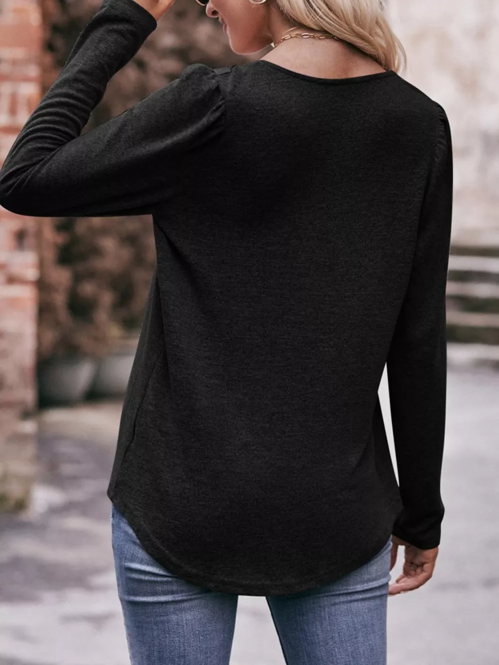 Pleated Square Neck Long Sleeve T-Shirt, image 13