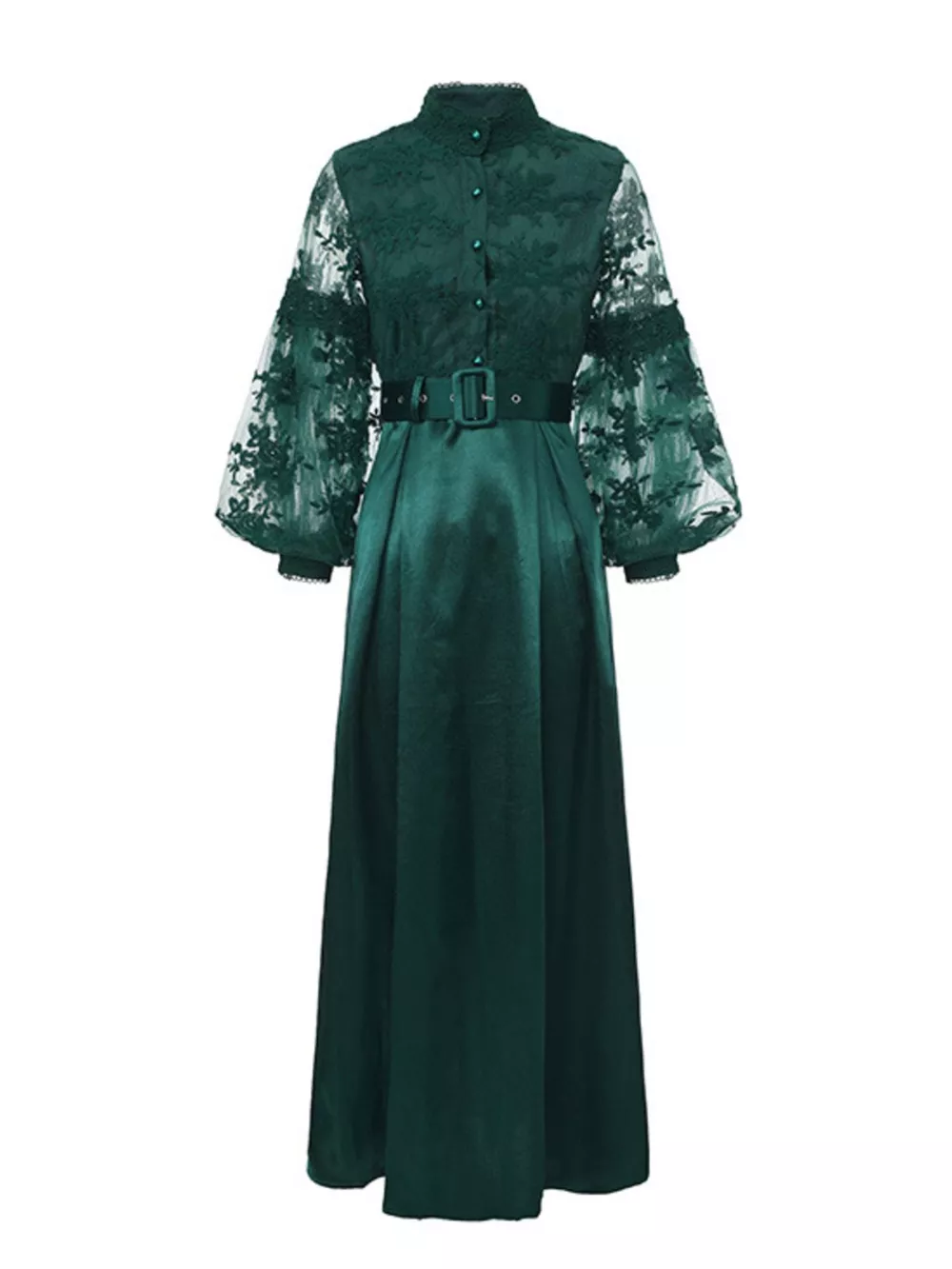 Lace Lantern Sleeve Belted Maxi Dress, image 5