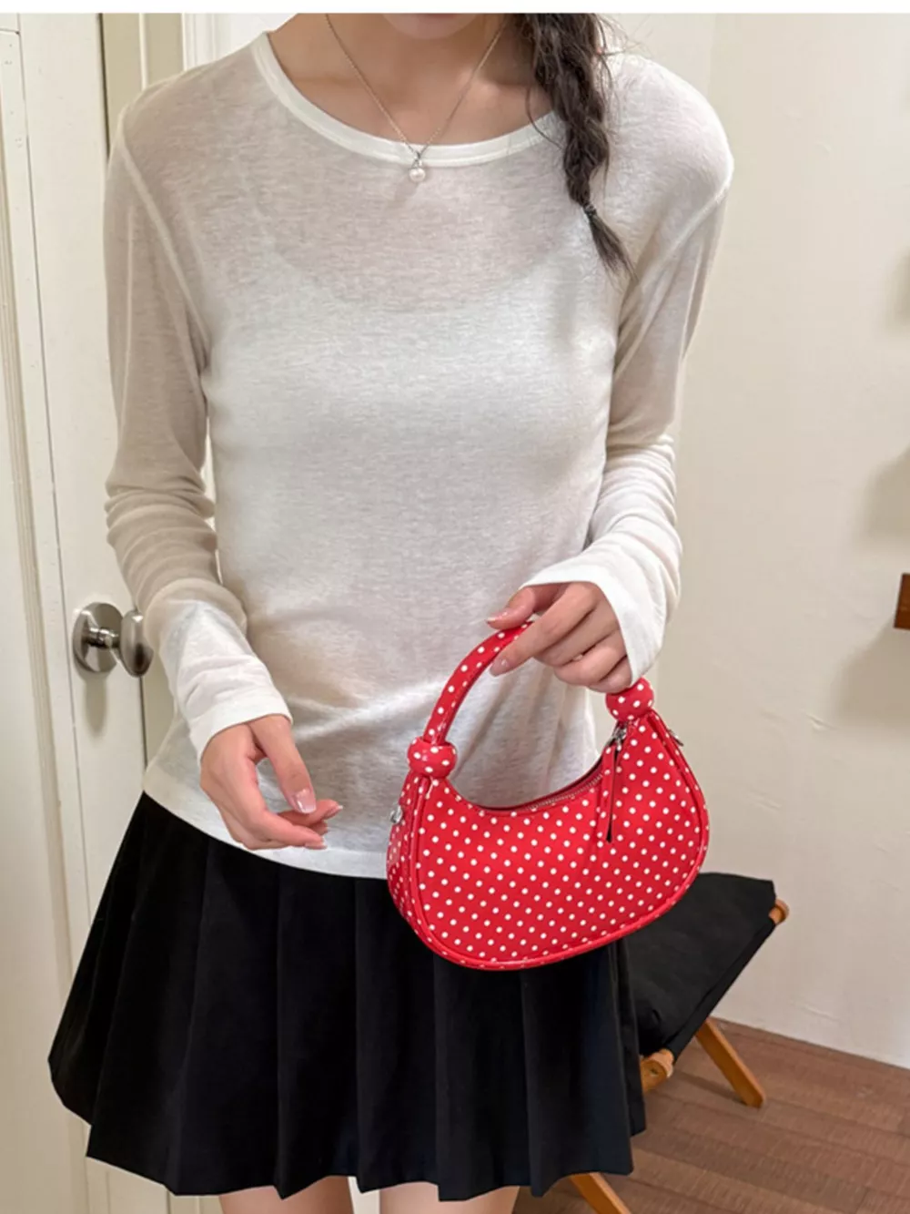 Polka Dot Crescent Crossbody Bag, image 4