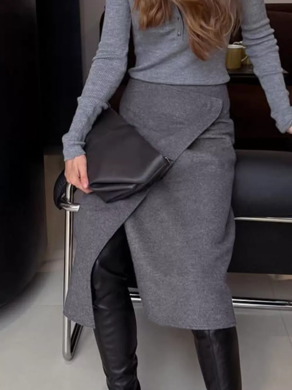 High-Waisted Wrap Midi Skirt, image 8