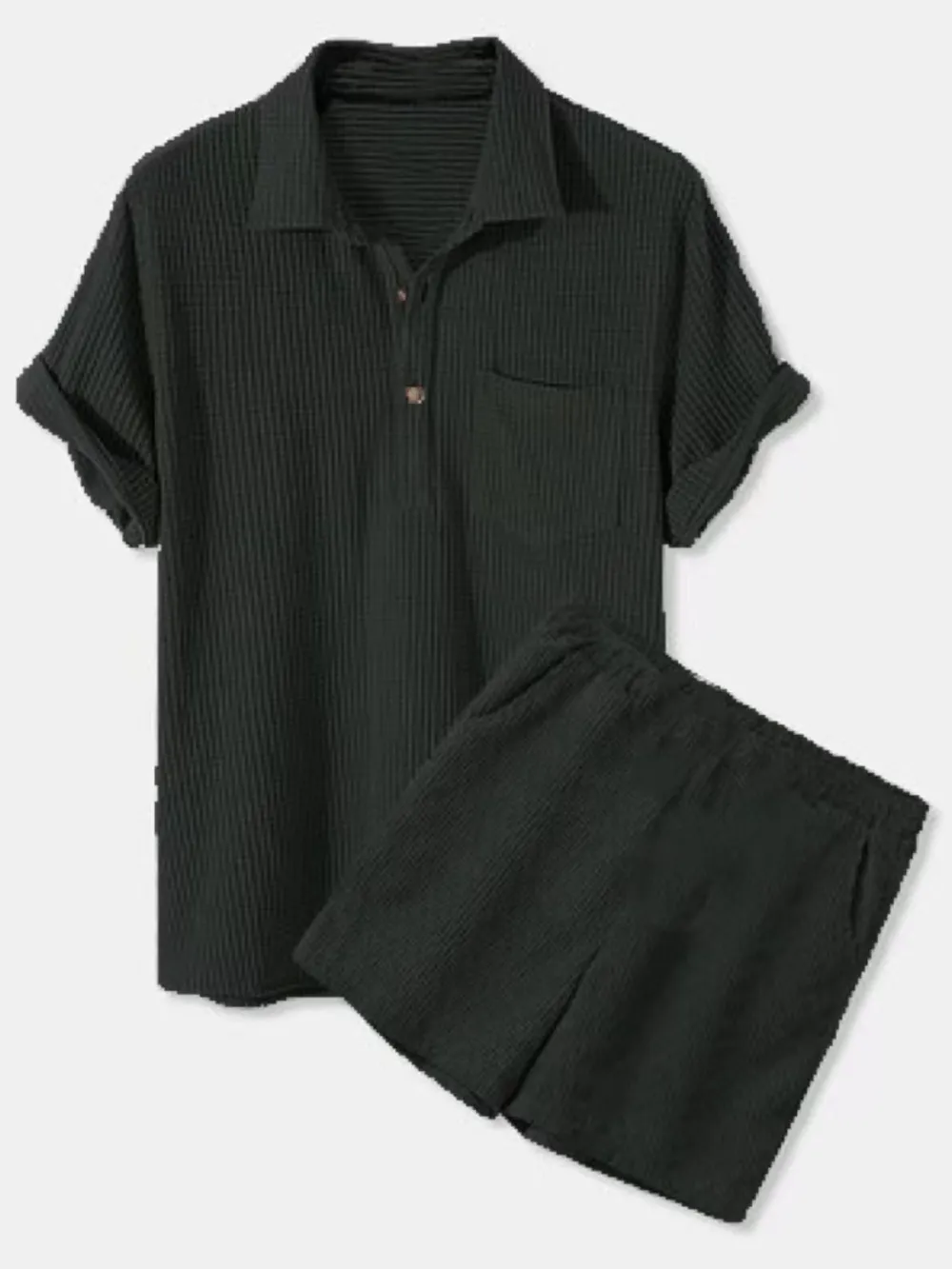 Men's Full Size Button Detail Short Sleeve Top and Shorts Set Plus Size, image 5