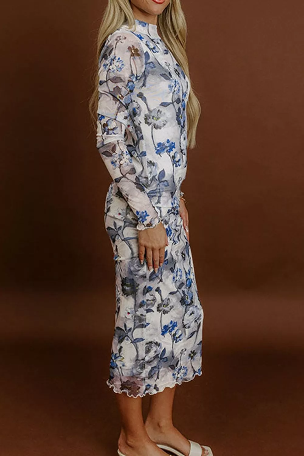 Floral Print Sheath Elegant Long Sleeve Dress, image 4