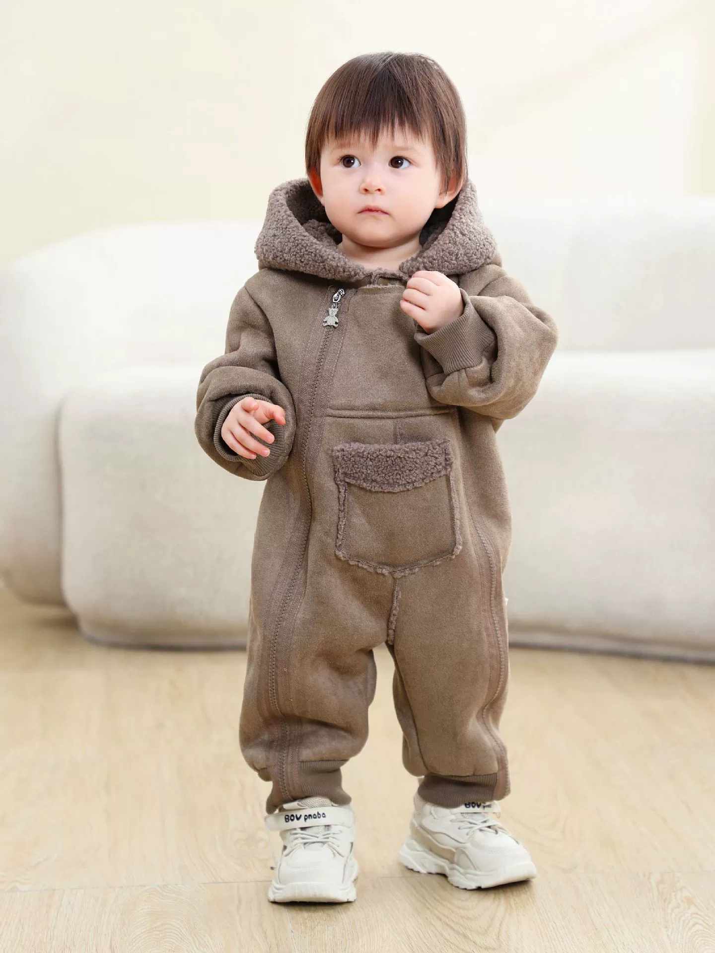 Children's Fleece Hooded One-Piece Jumpsuit, image 2