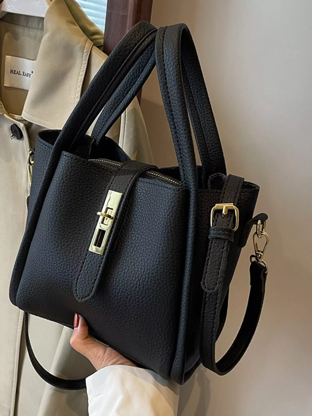 Leather Bucket Crossbody Bag, image 3