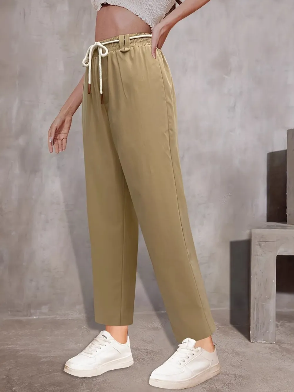 Tie Waist Straight Leg Pants, image 3
