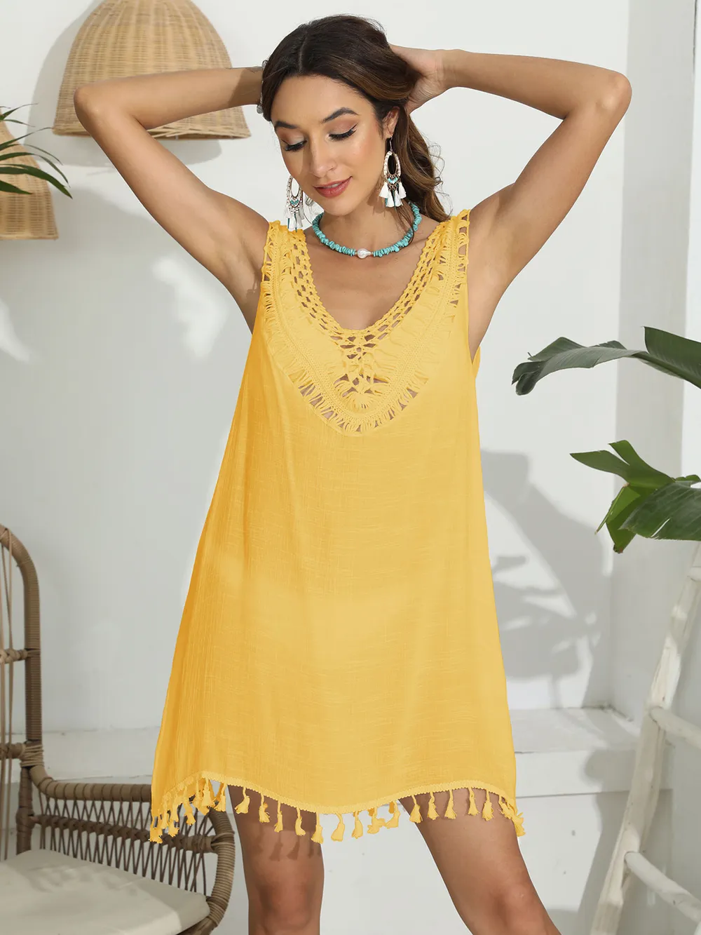 Tassel Scoop Neck Wide Strap Cover-Up, image 9