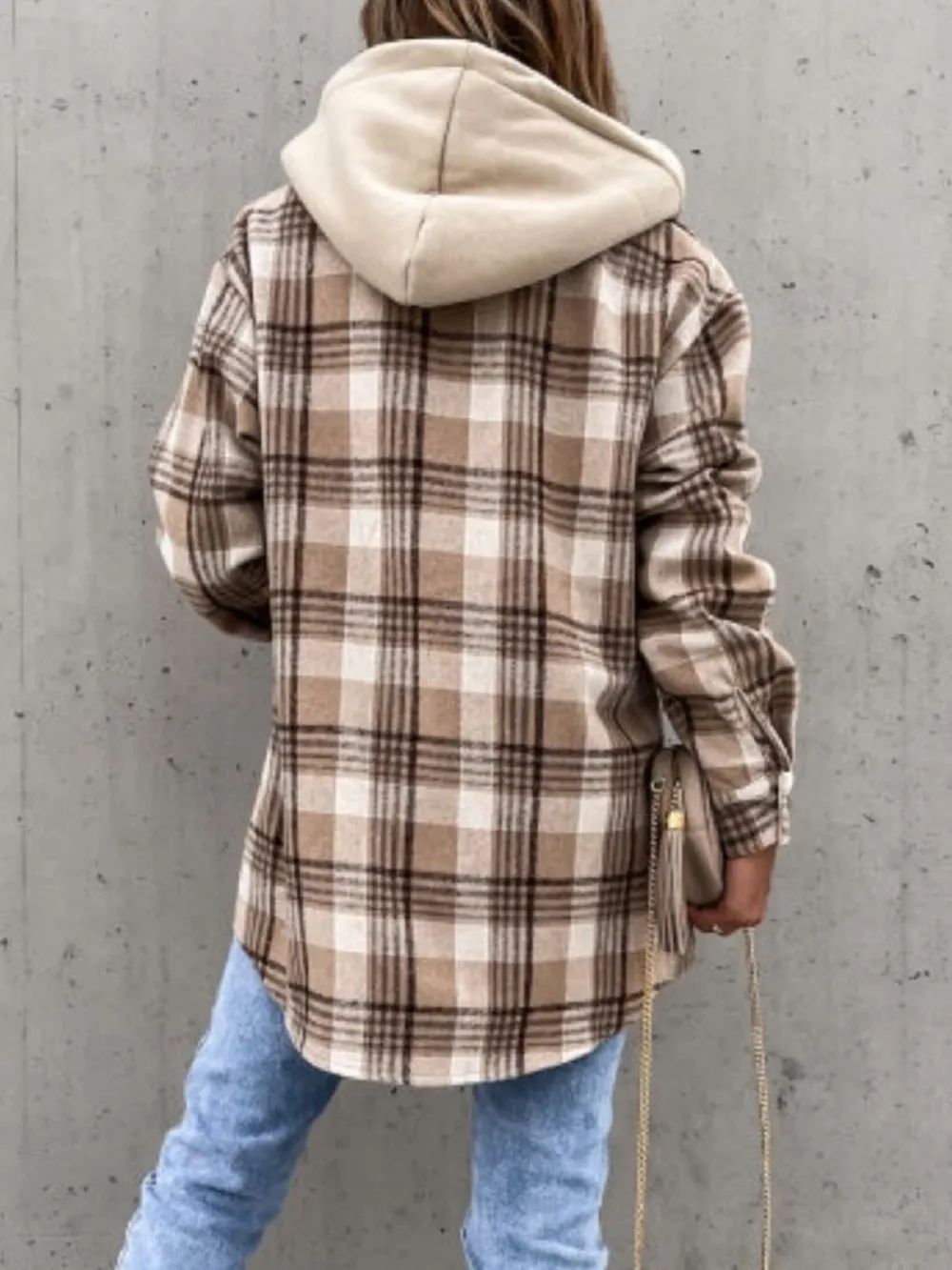 Plaid Button Up Jacket with Removable Hood, image 4