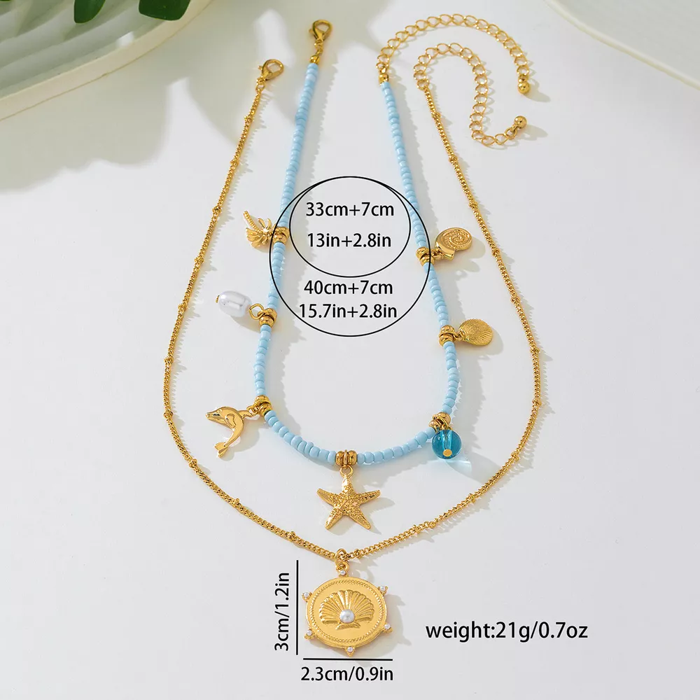 2-Piece Beaded Charm Necklace with Pendant, image 4