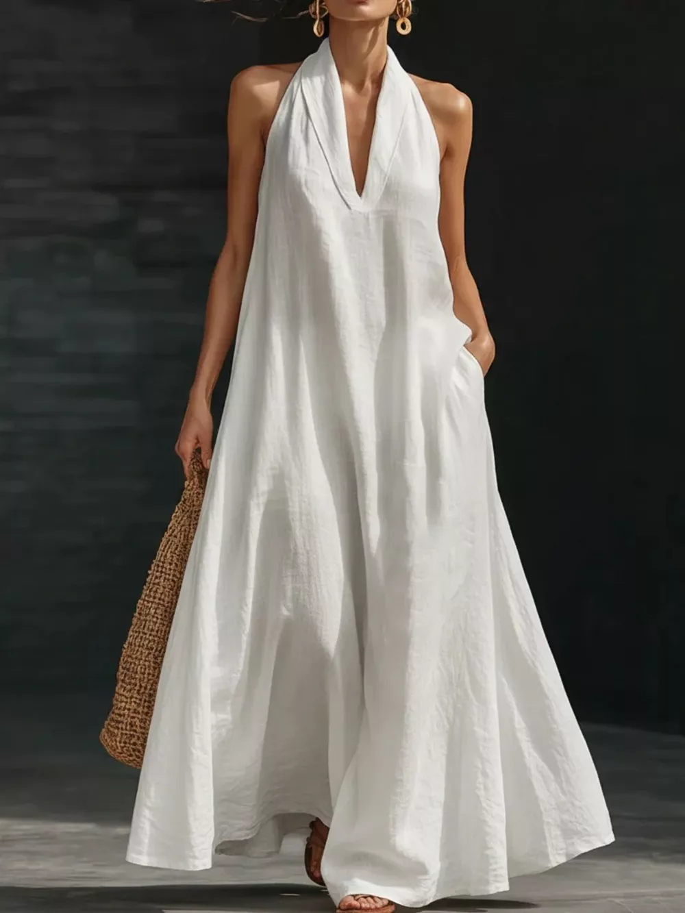 Halter Neck Maxi Dress with Pockets, image 4