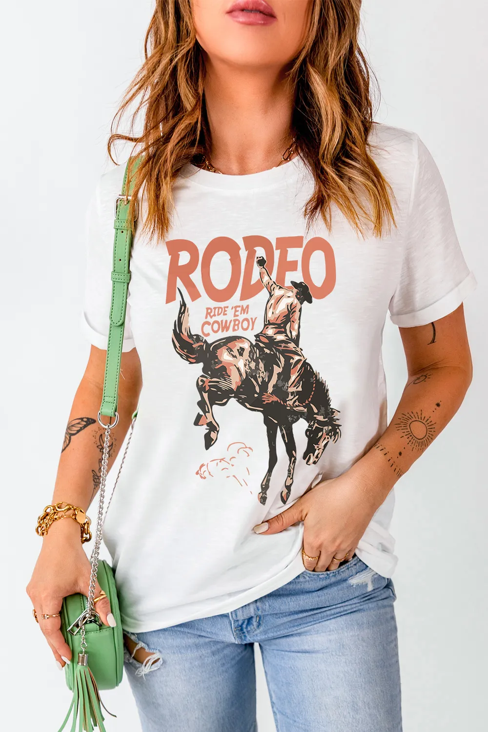 Cowboy Graphic Round Neck Short Sleeve T-Shirt, image 5