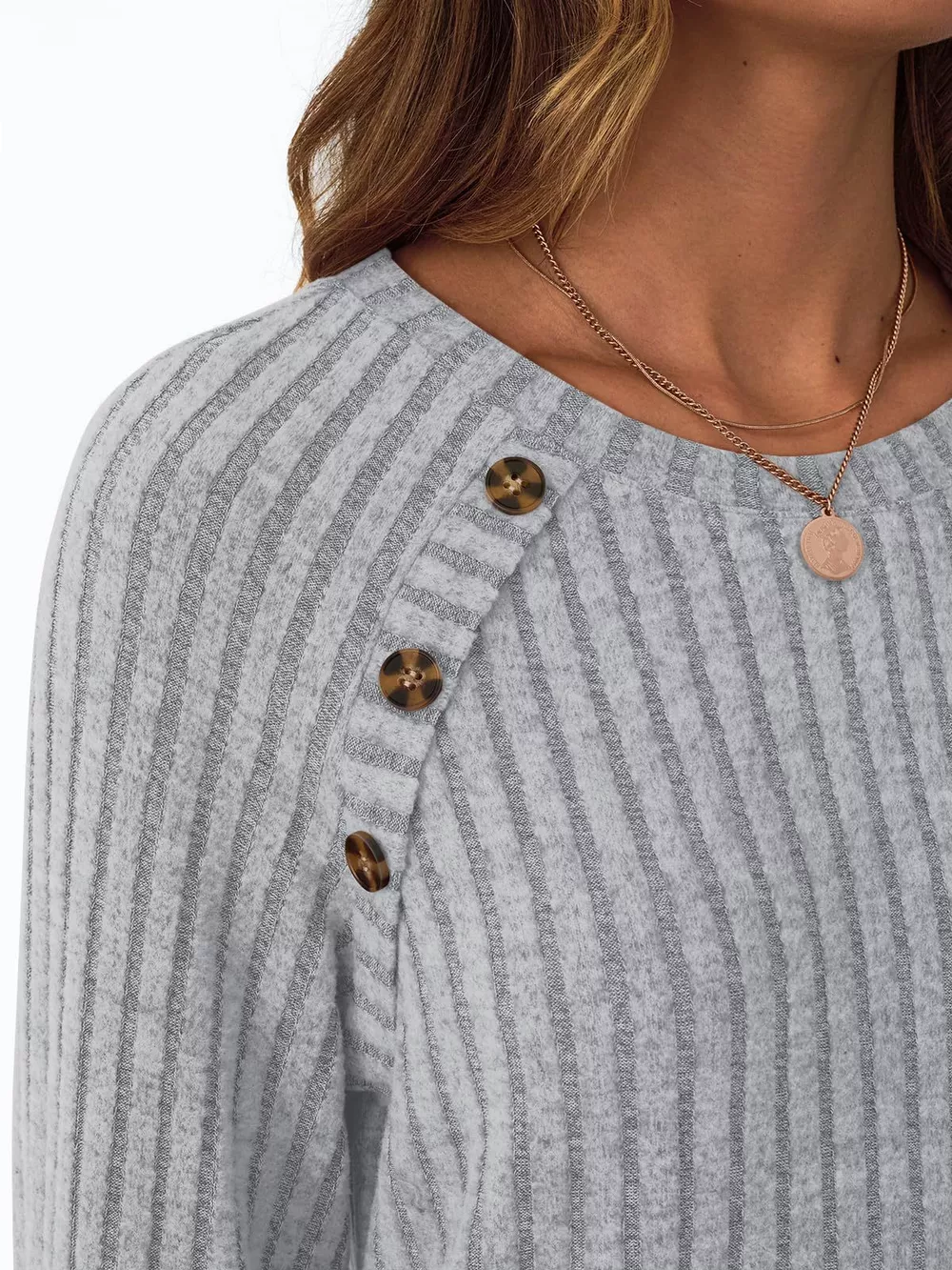 Ribbed Knit Decor Button Long Sleeve T-Shirt, image 16