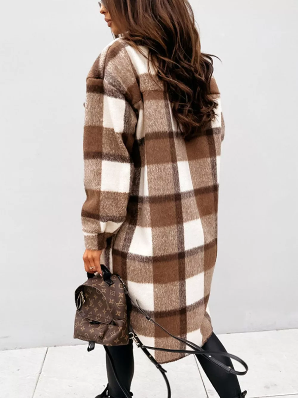 Longline Plaid Button Up Coat, image 5