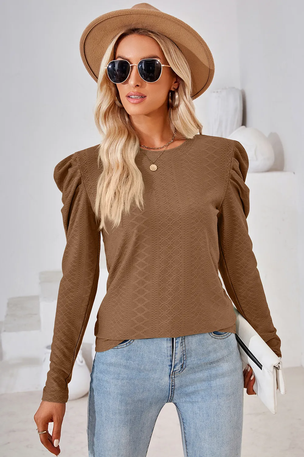 Round Neck Puff Sleeve Blouse, image 6