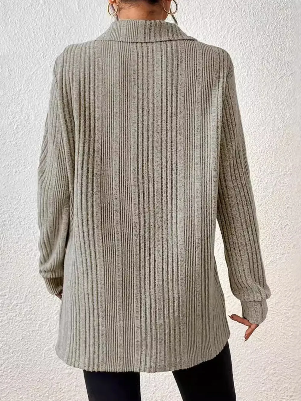 Slit Johnny Collar Long Sleeve Top, image 2