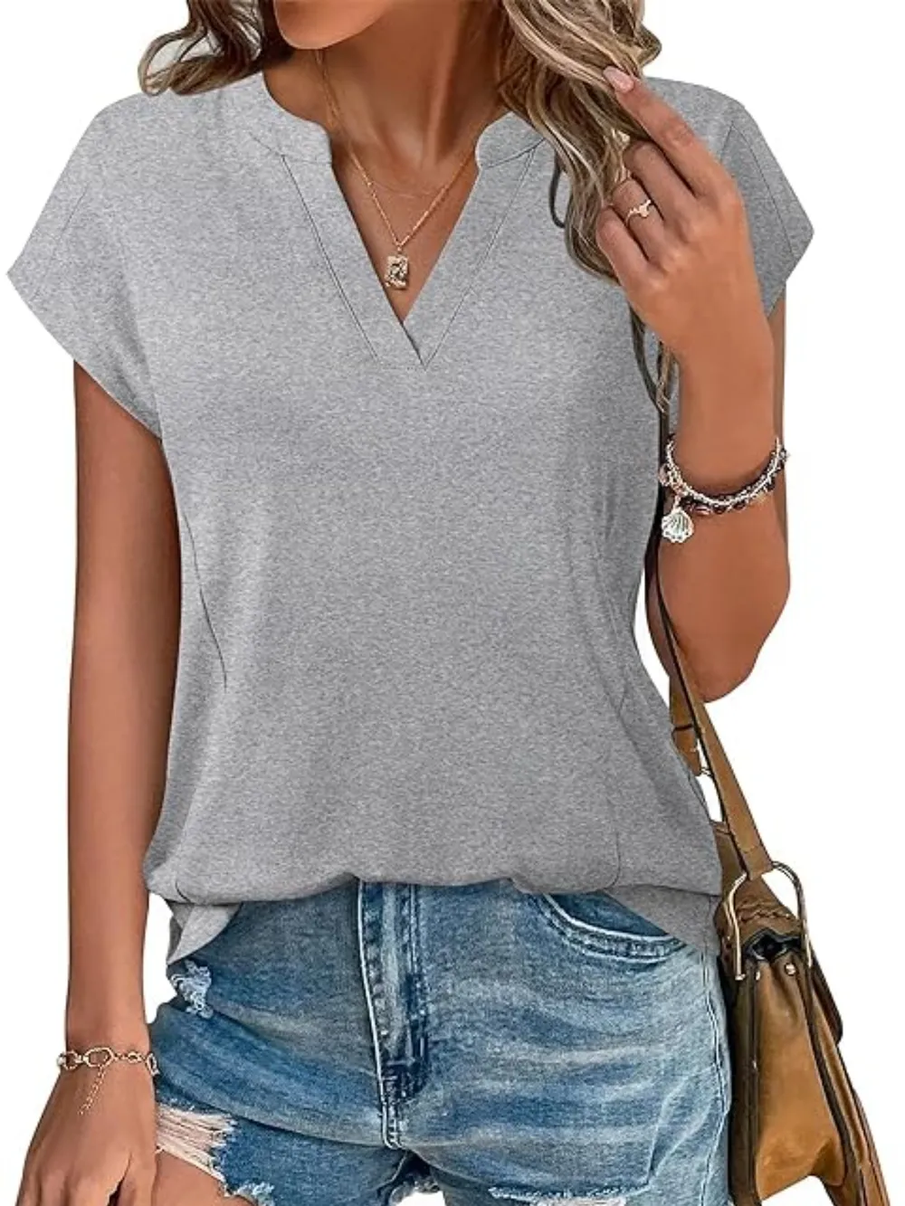 Casual Notched Short Sleeve Summer Blouse, image 5