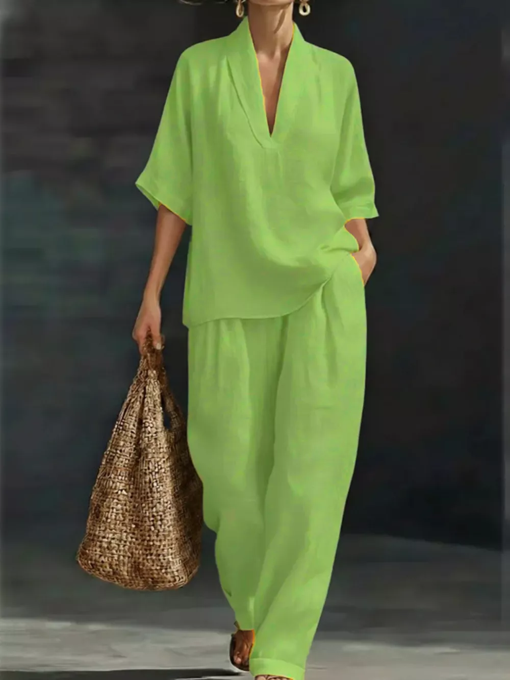 Full Size Half Sleeve Top and Wide Leg Pants Set Plus Size, image 10