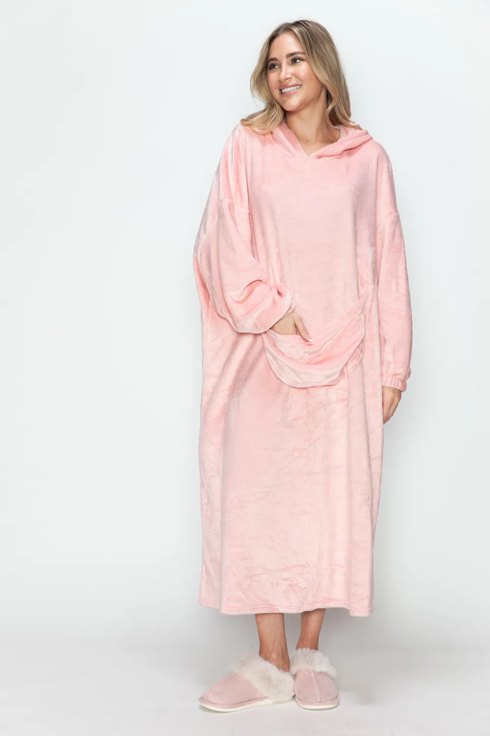 Full Size Pocketed Hooded Midi Lounge Dress, image 8