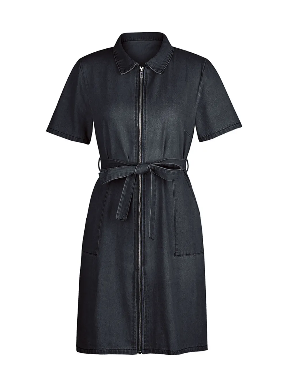 Full Size Zip Front Short Sleeve Denim Dress Plus Size, image 12