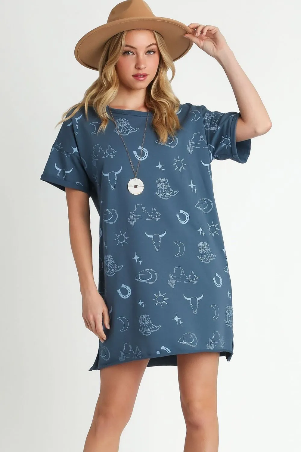 Full Size French Terry Short Sleeve Round Neck Dress Plus Size