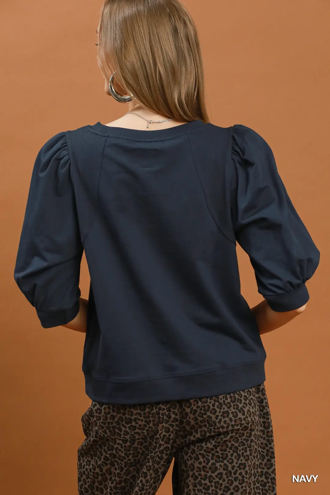 Puff Sleeve Round Neck Sweatshirt, image 3
