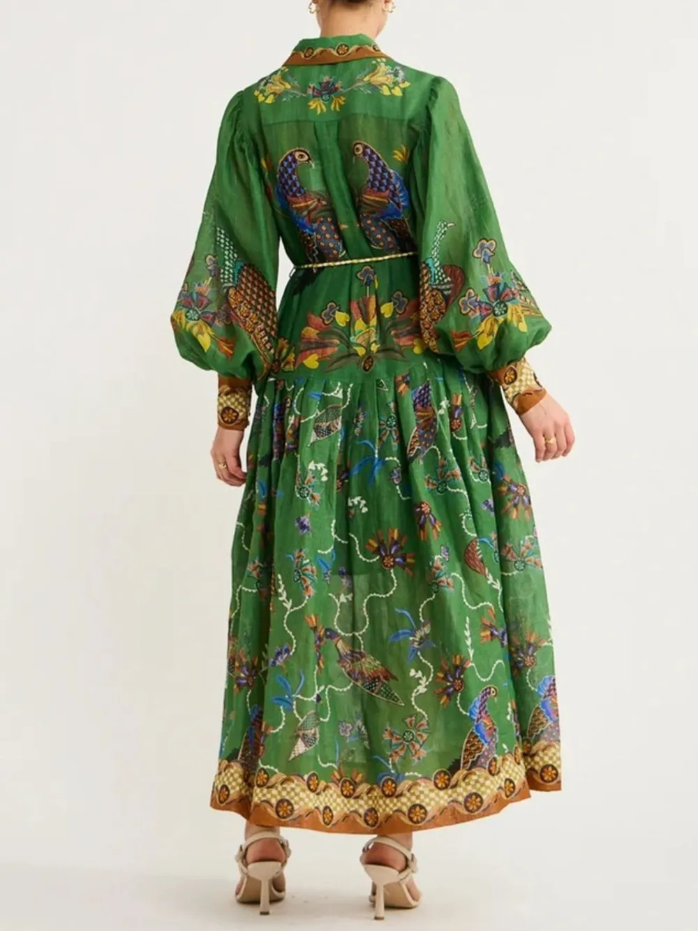 Printed Lantern Sleeve Maxi Shirt Dress, image 7