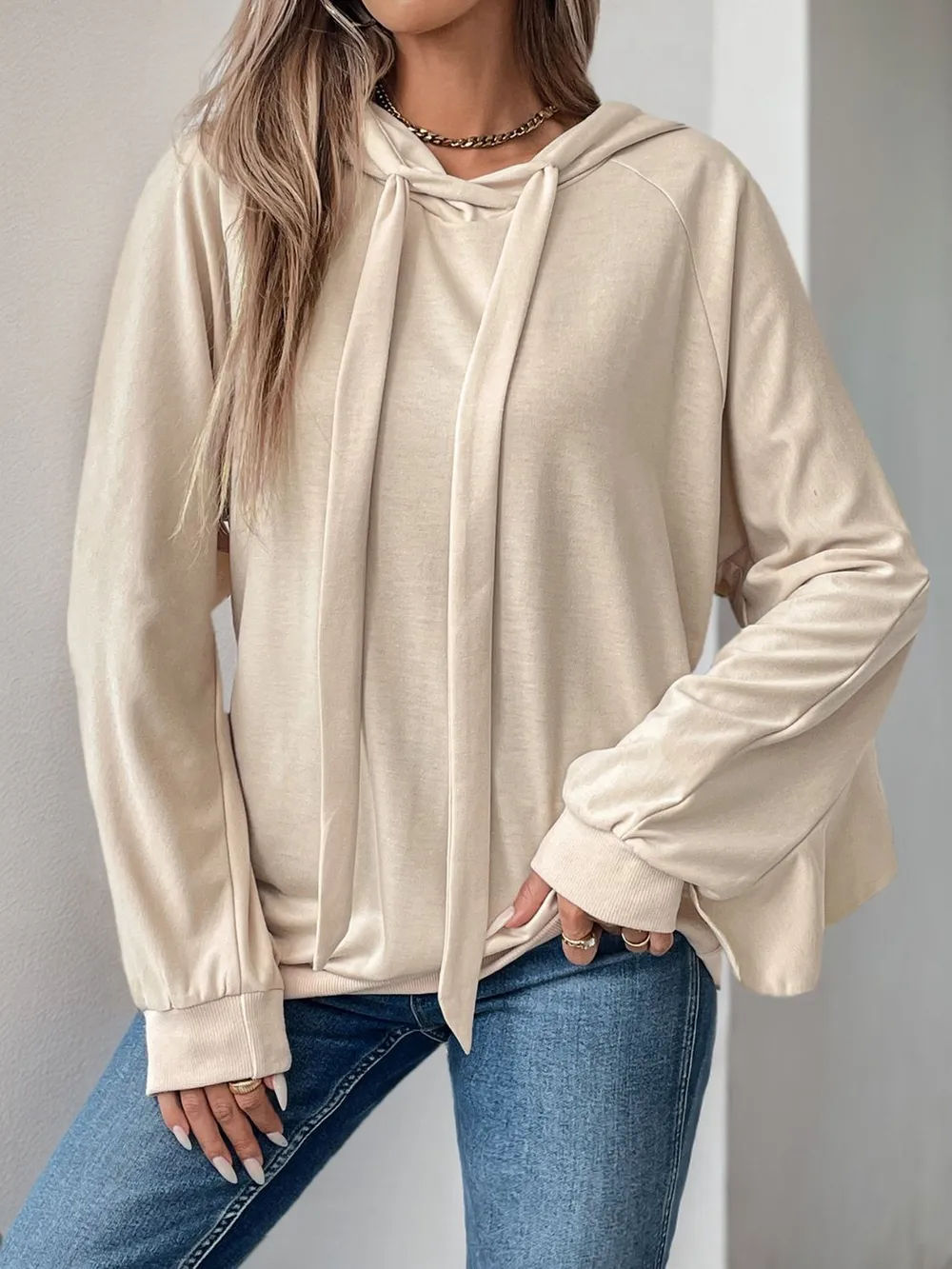 Drawstring Ruffled Long Sleeve Hoodie, image 6