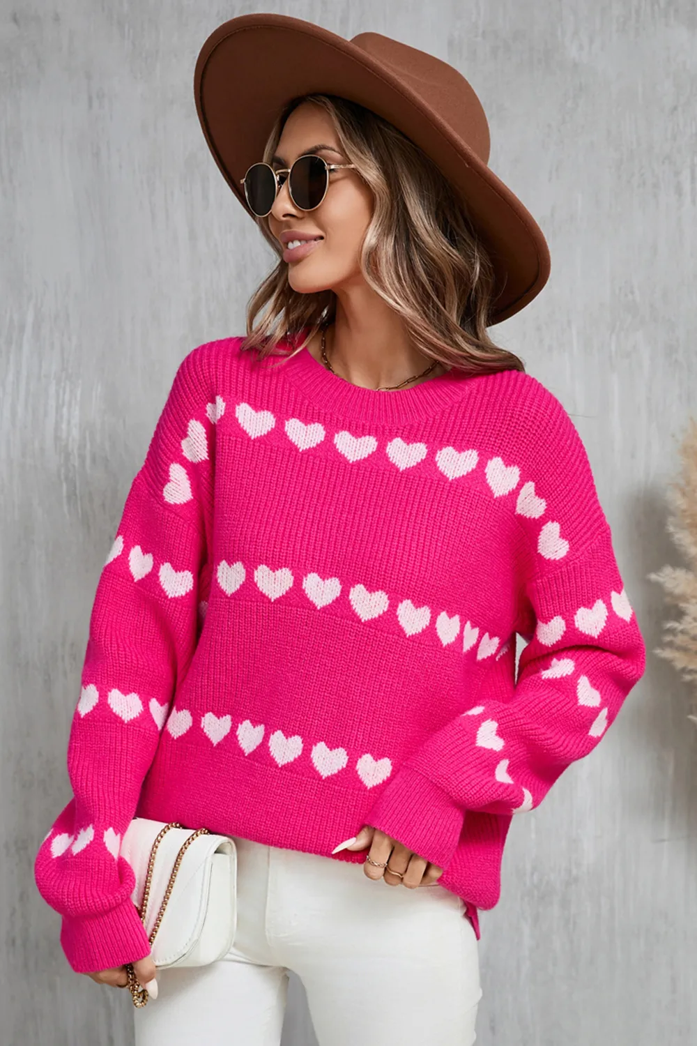 Heart Round Neck Long Sleeve Sweater, image 17