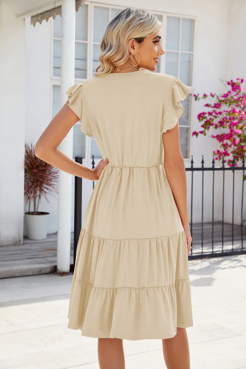 Ruched Notched Cap Sleeve Dress, image 11