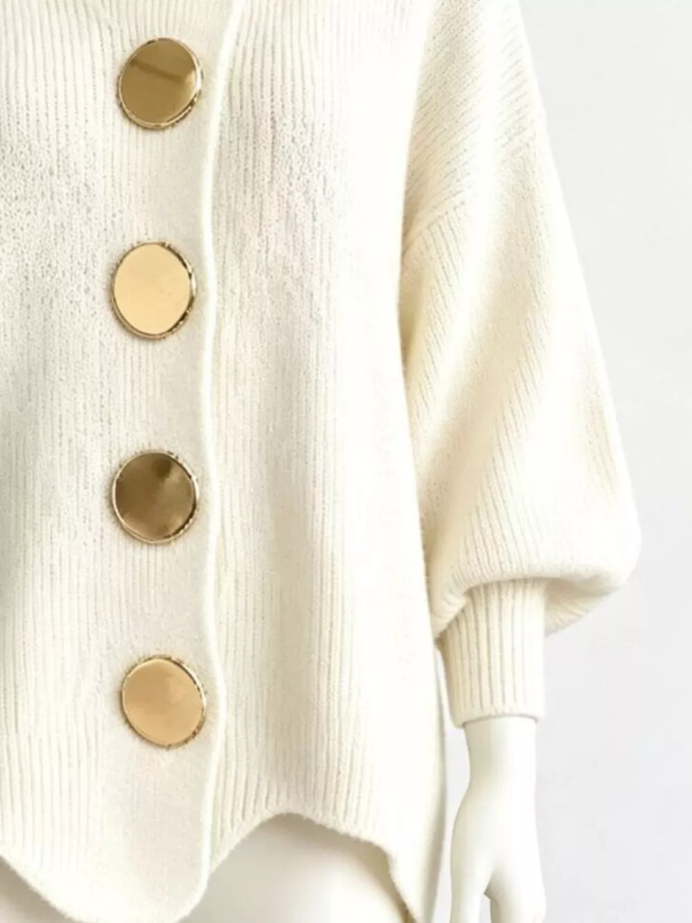 Full Size Collared Wavy Hem Knit Cardigan with Metal Button Plus Size, image 6