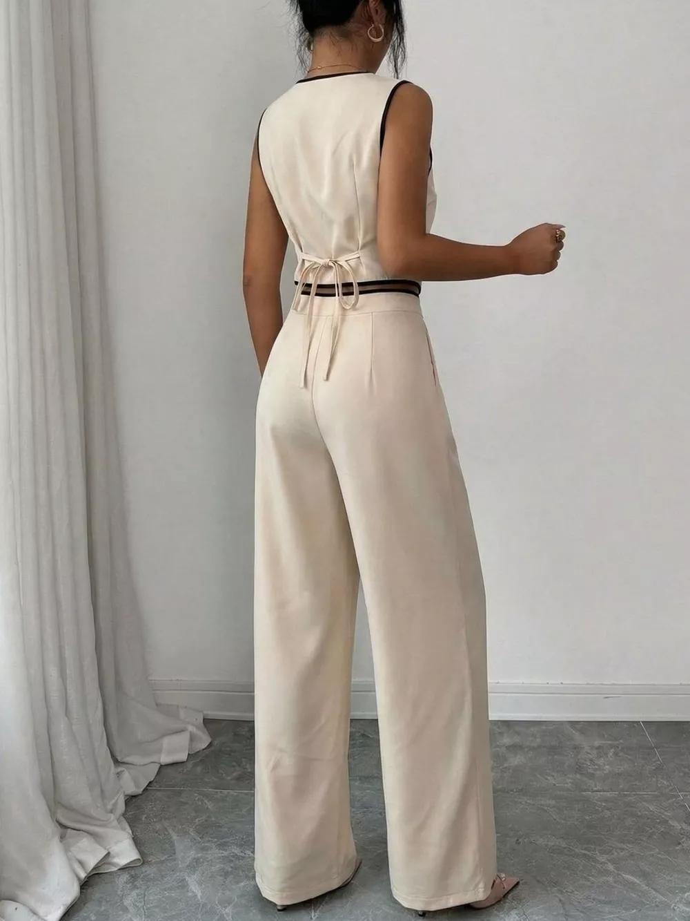 Contrast Trim Vest & Wide Leg Pants Set, image 6
