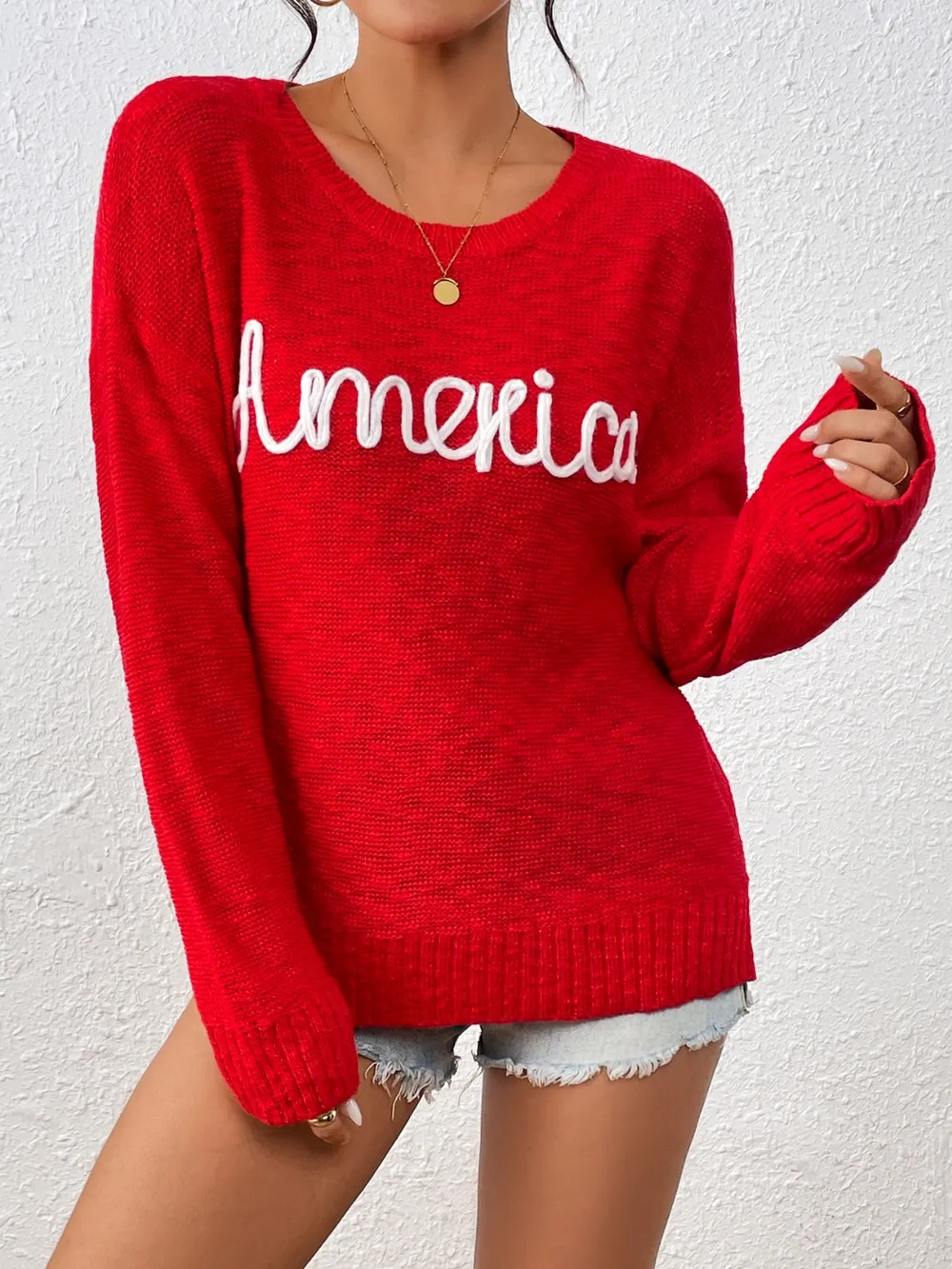 Letter Round Neck Long Sleeve Sweater, image 3