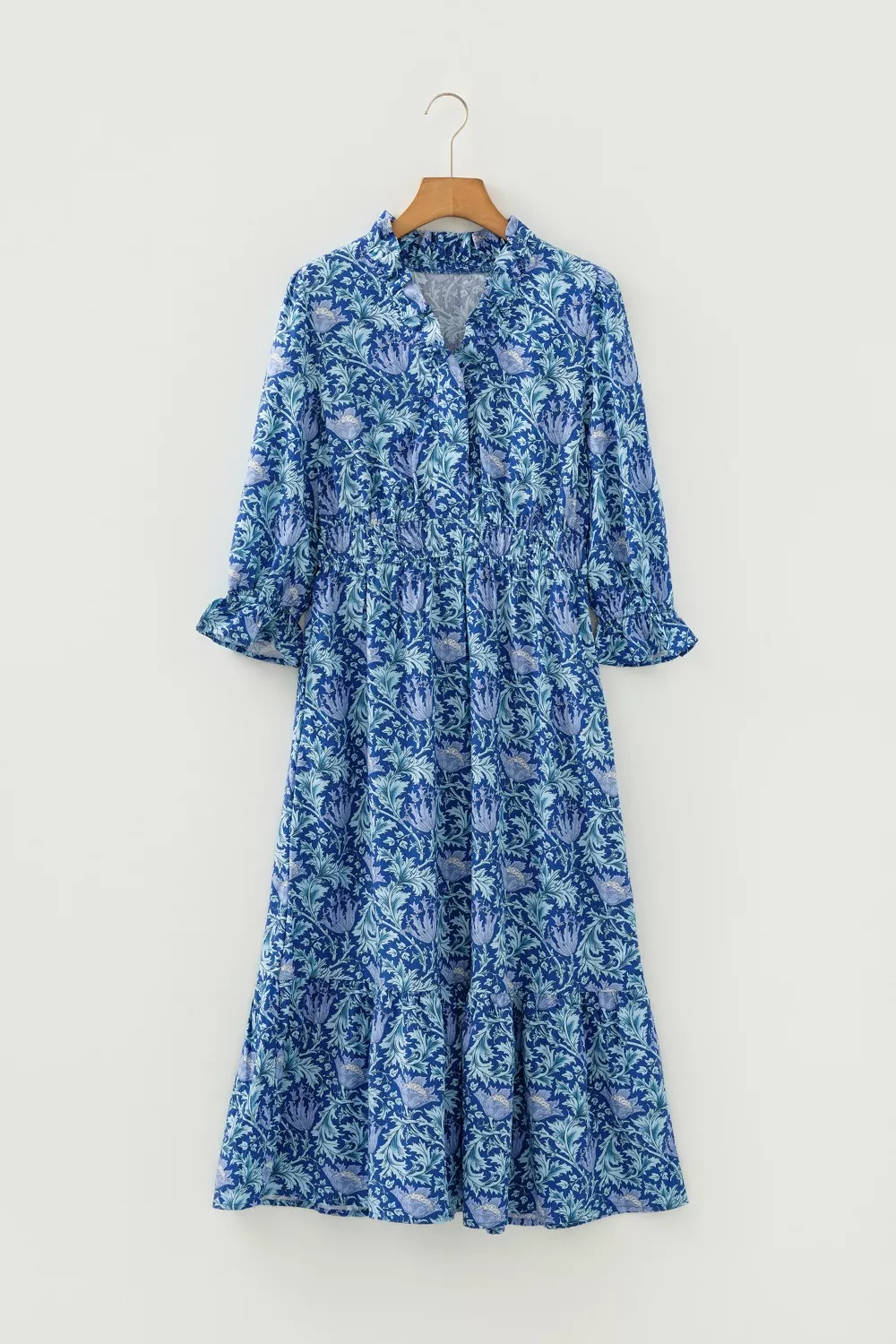 Floral Printed Frilled V Neck Bracelet Sleeve Long Dress, image 5