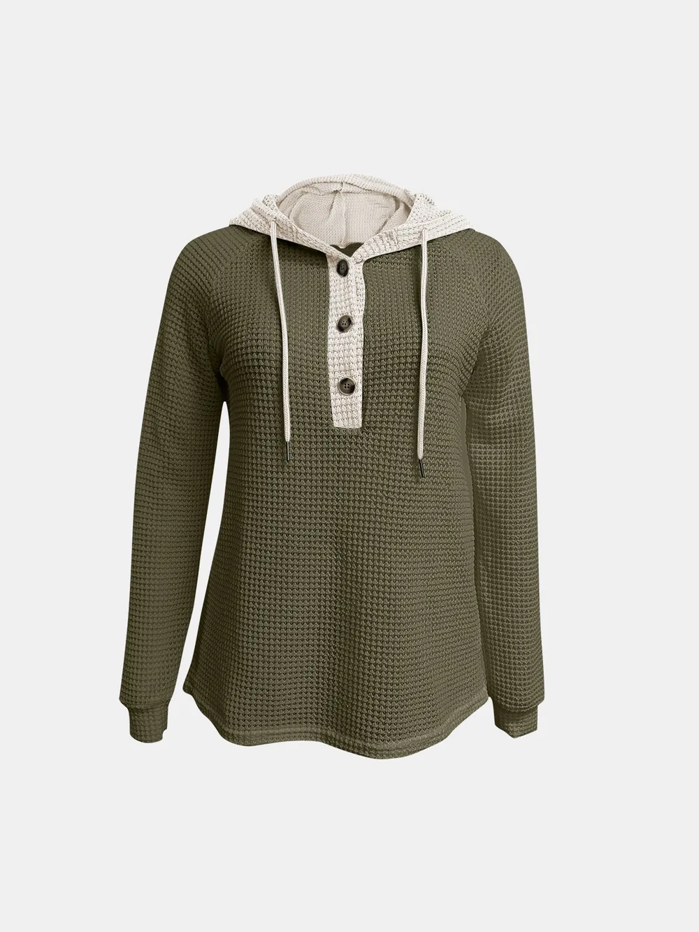 Full Size Waffle-Knit Contrast Long Sleeve Hoodie, image 17