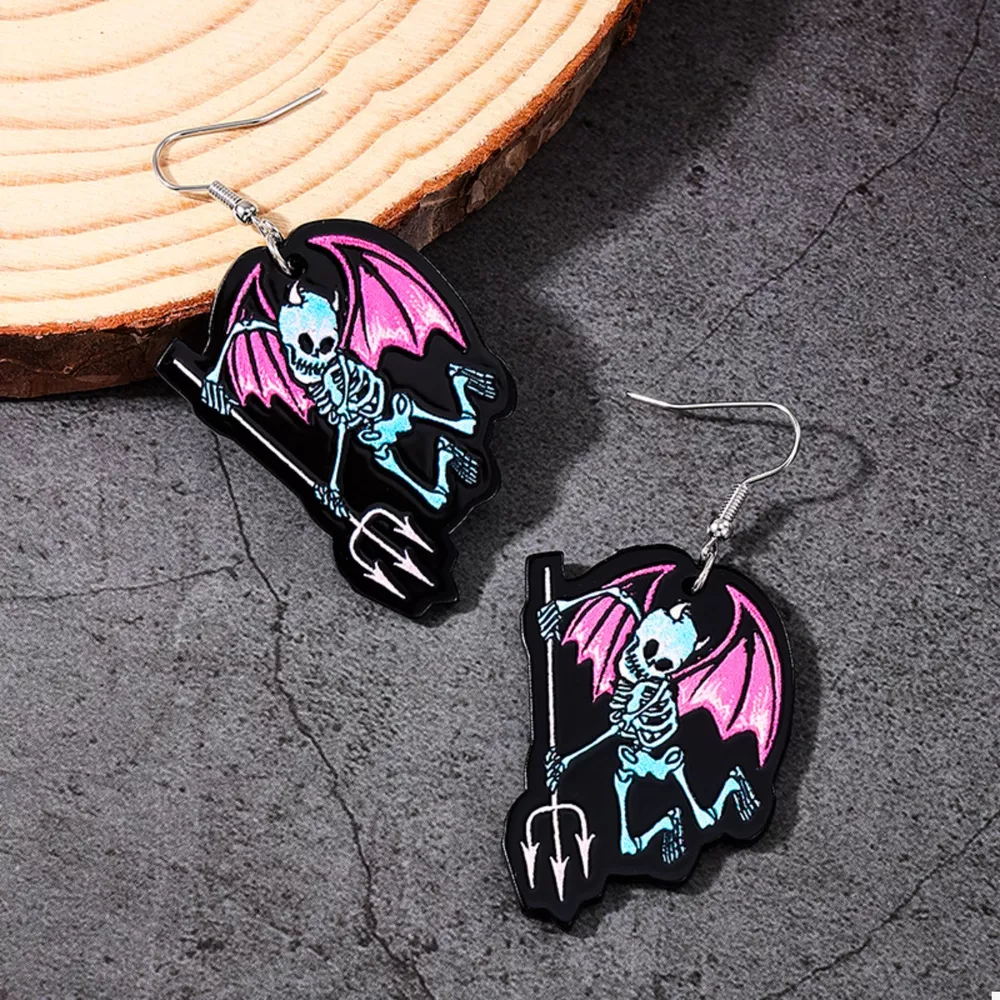 Halloween Spooky Skeleton Devil Wing Dangle Earrings, image 2