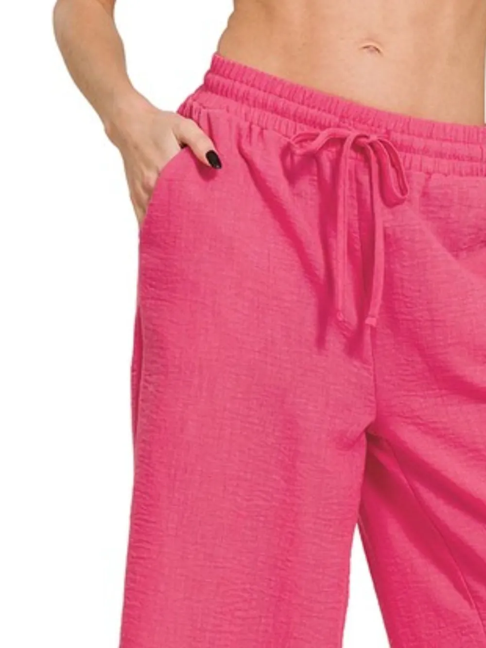 Woven Crepe Elastic Band Waist Cropped Pants, image 3